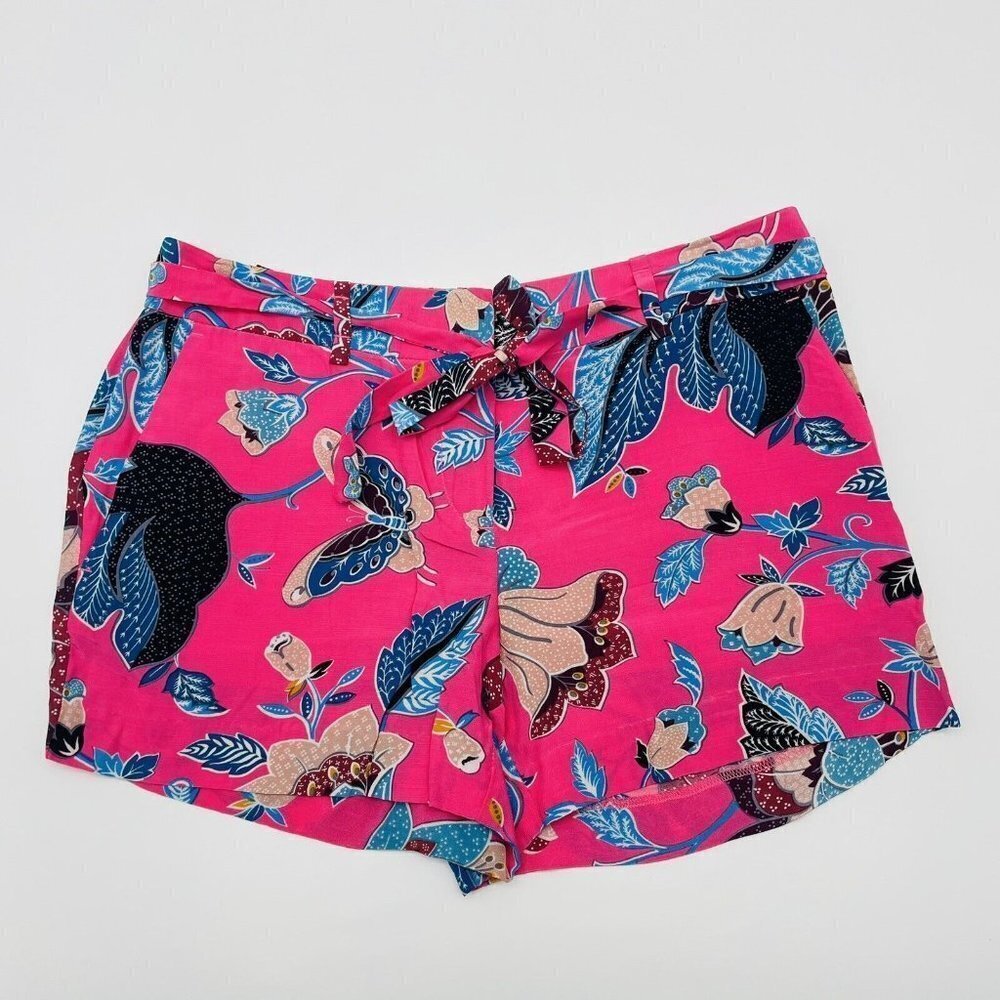 Ann Taylor LOFT Womens Size 0 Floral Tropical Tie Waist Fluid‎ Shorts Pink 681